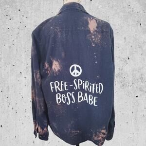 Free Spirited Boss Babe Custom Upcycled Flannel Shirt Shacket, Medium